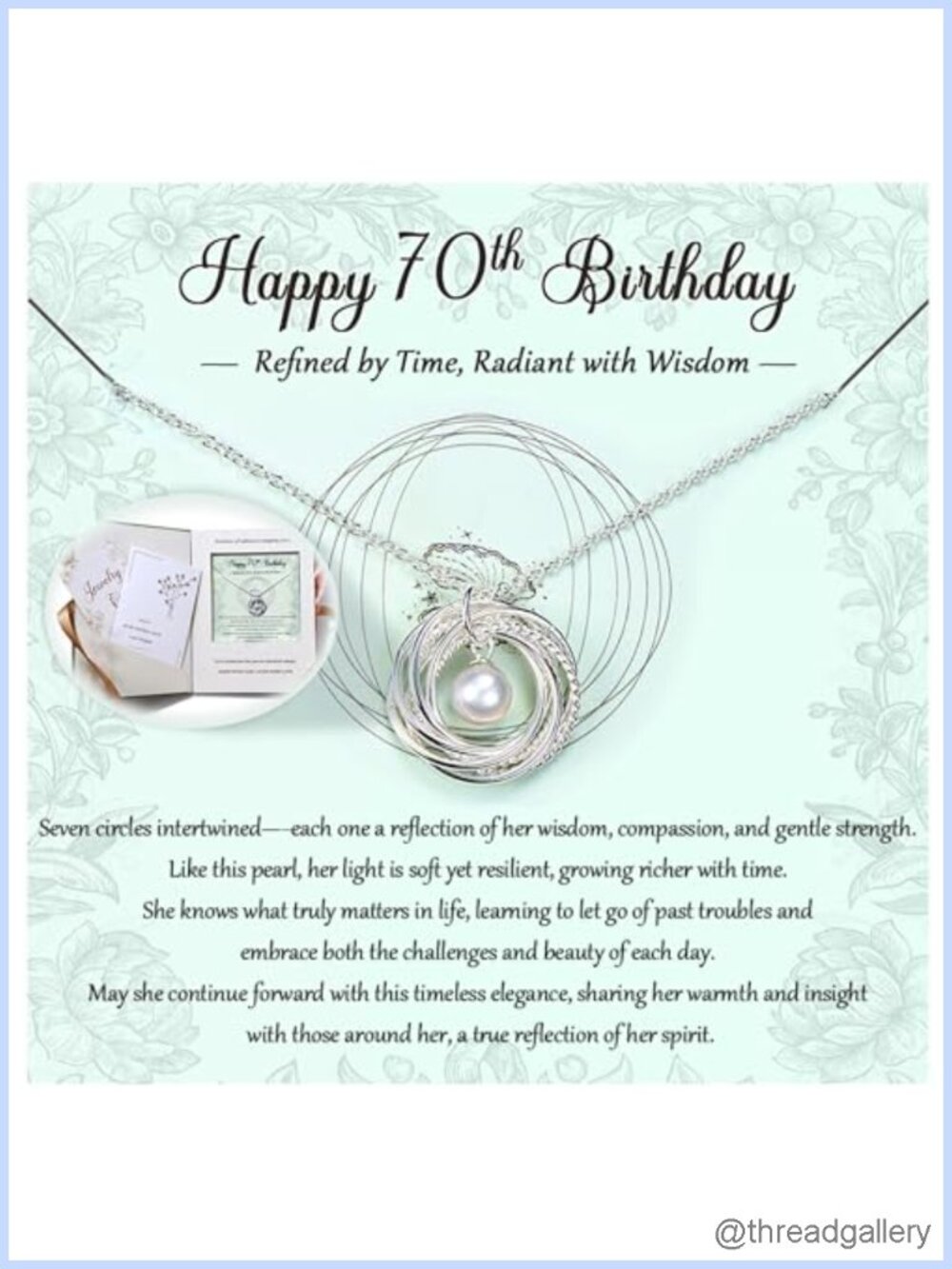 Sterling Silver Pearl Pendant Necklace 70th Birthday Gift for Women